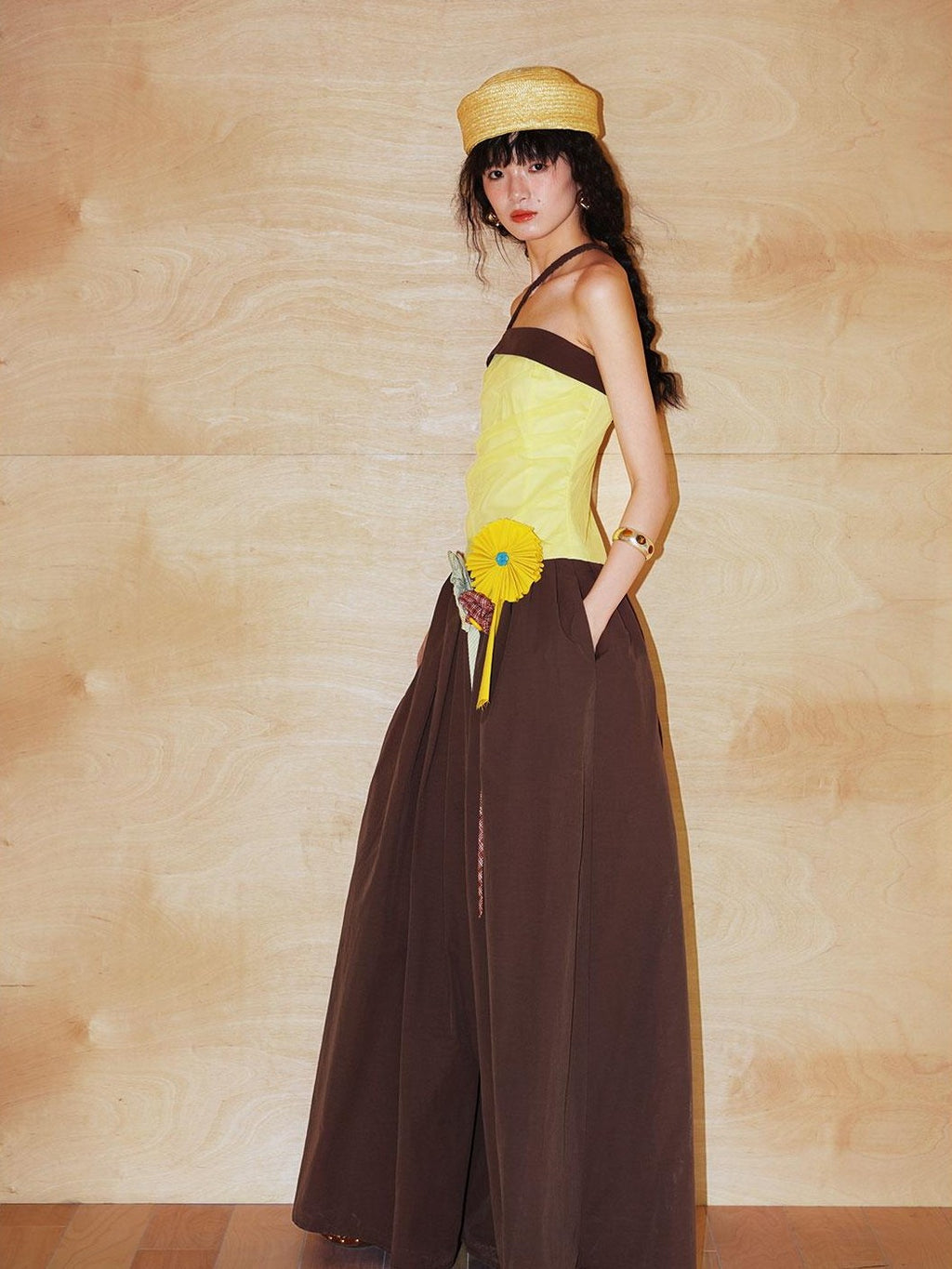 badtaste Western Colorblock Handcrafted Rosette Women's Strapless Maxi Dresses