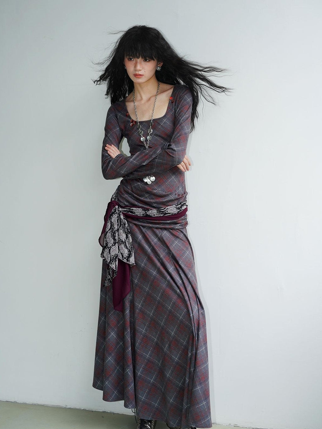 badtaste Western Colorblock Layering Waist Tie Women's Silk Scarves & Shawls