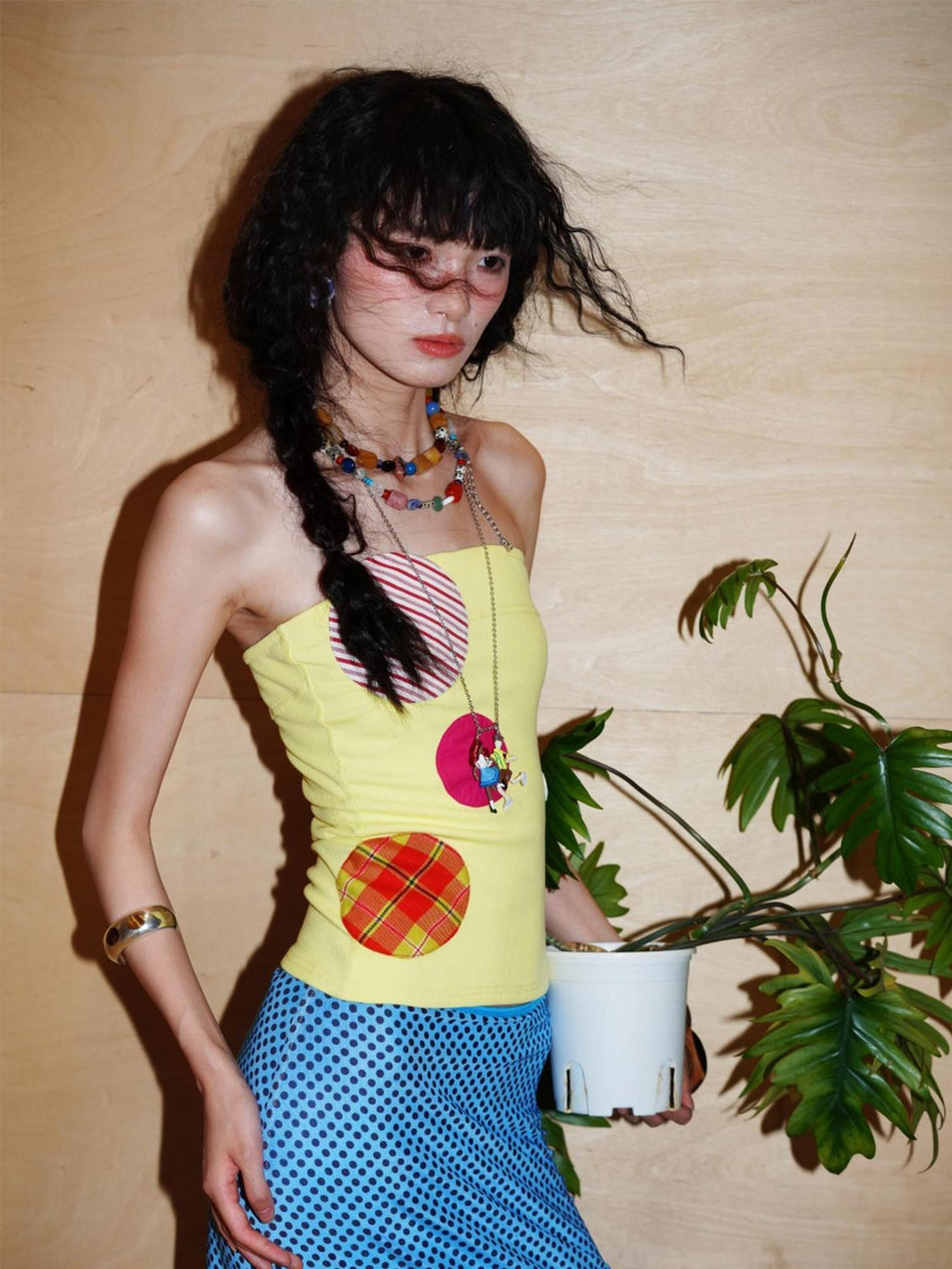 badtaste Western Colorblock Patchwork Applique Polka Dot Strapless Women's Tube Tops