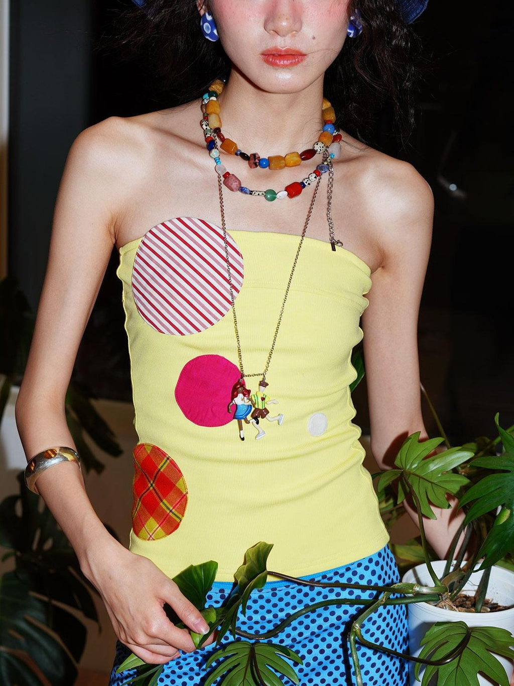 badtaste Western Colorblock Patchwork Applique Polka Dot Strapless Women's Tube Tops