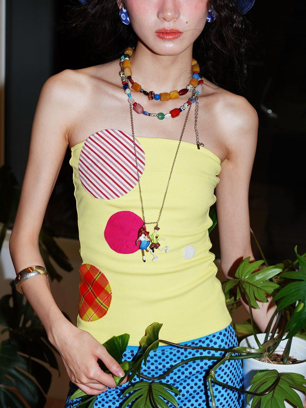 badtaste Western Colorblock Patchwork Applique Polka Dot Strapless Women's Tube Tops