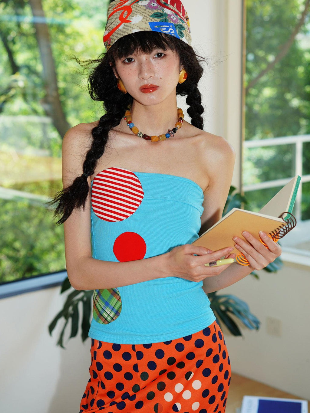 badtaste Western Colorblock Patchwork Applique Polka Dot Strapless Women's Tube Tops