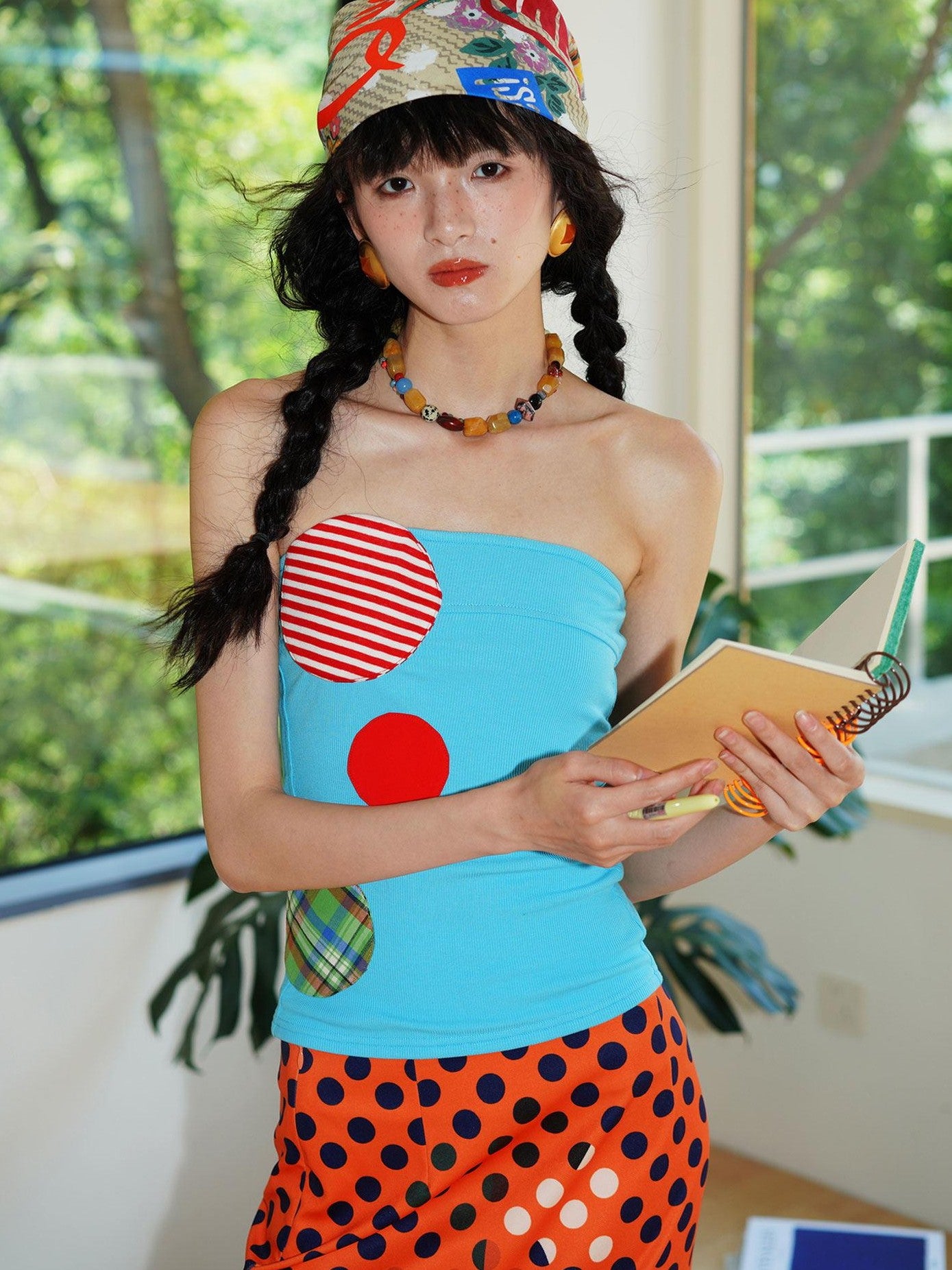 badtaste Western Colorblock Patchwork Applique Polka Dot Strapless Women's Tube Tops