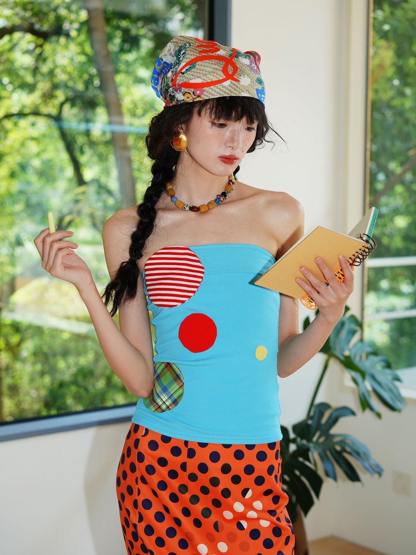 badtaste Western Colorblock Patchwork Applique Polka Dot Strapless Women's Tube Tops
