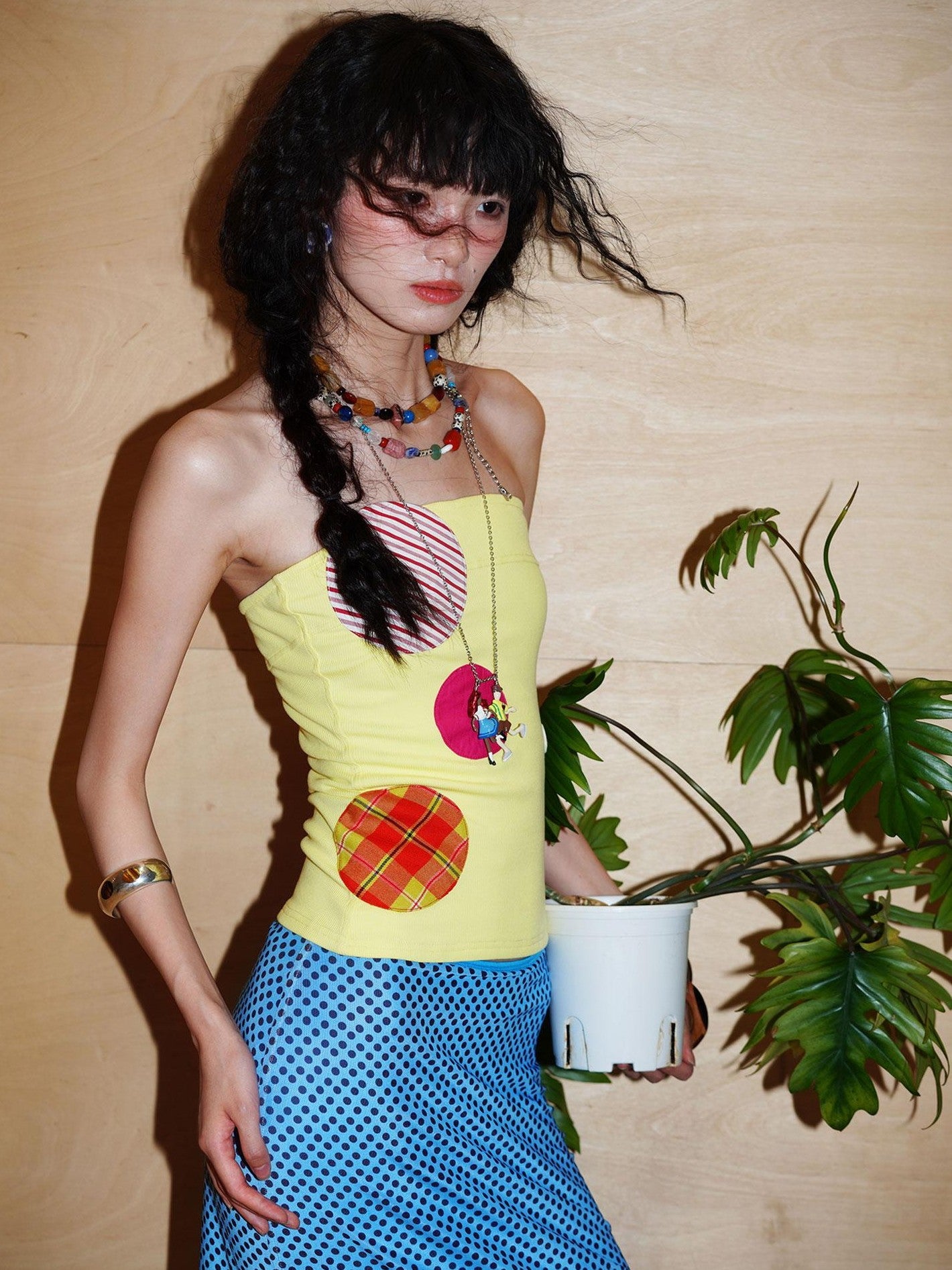 badtaste Western Colorblock Patchwork Applique Polka Dot Strapless Women's Tube Tops