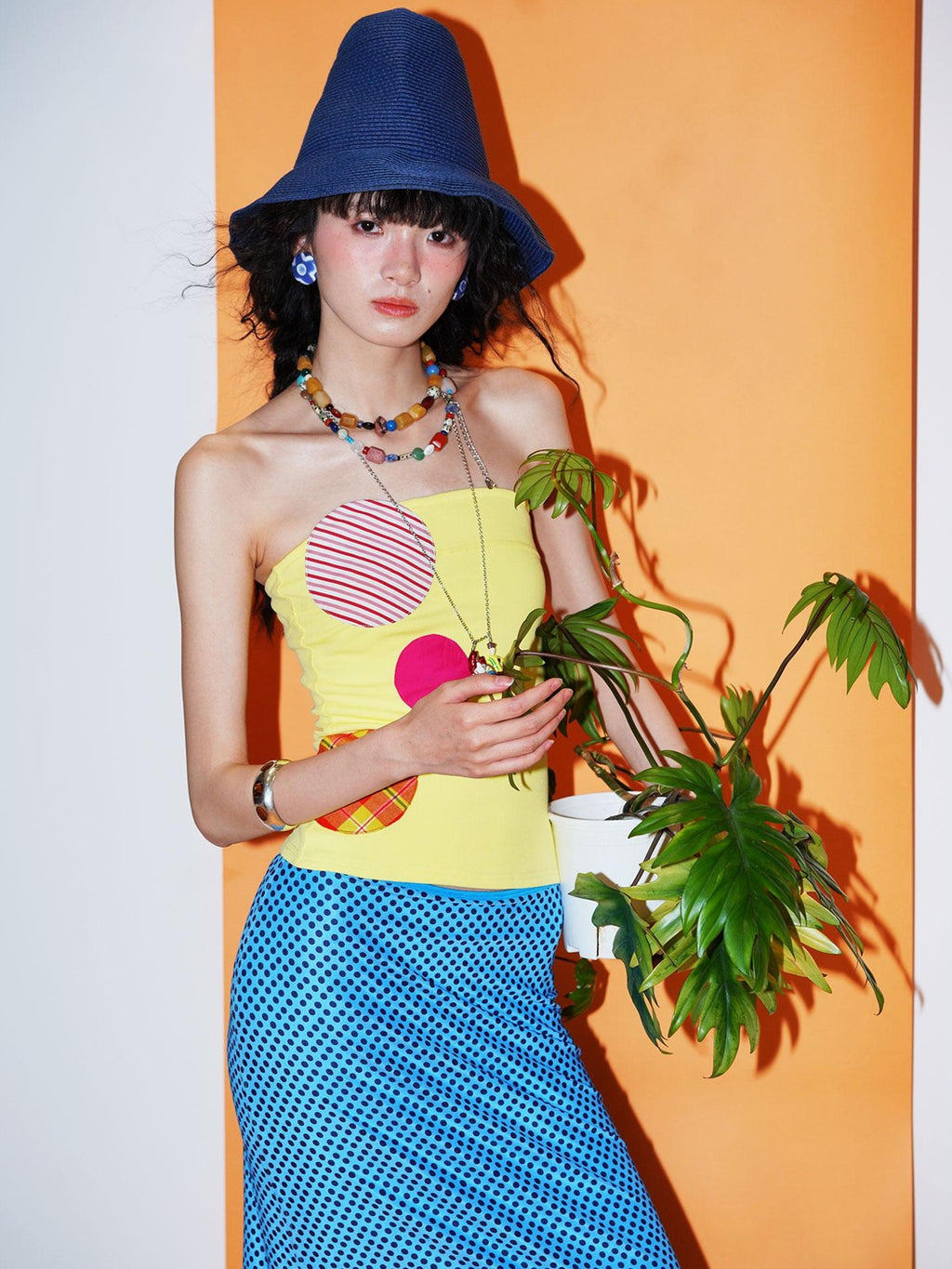 badtaste Western Colorblock Patchwork Applique Polka Dot Strapless Women's Tube Tops