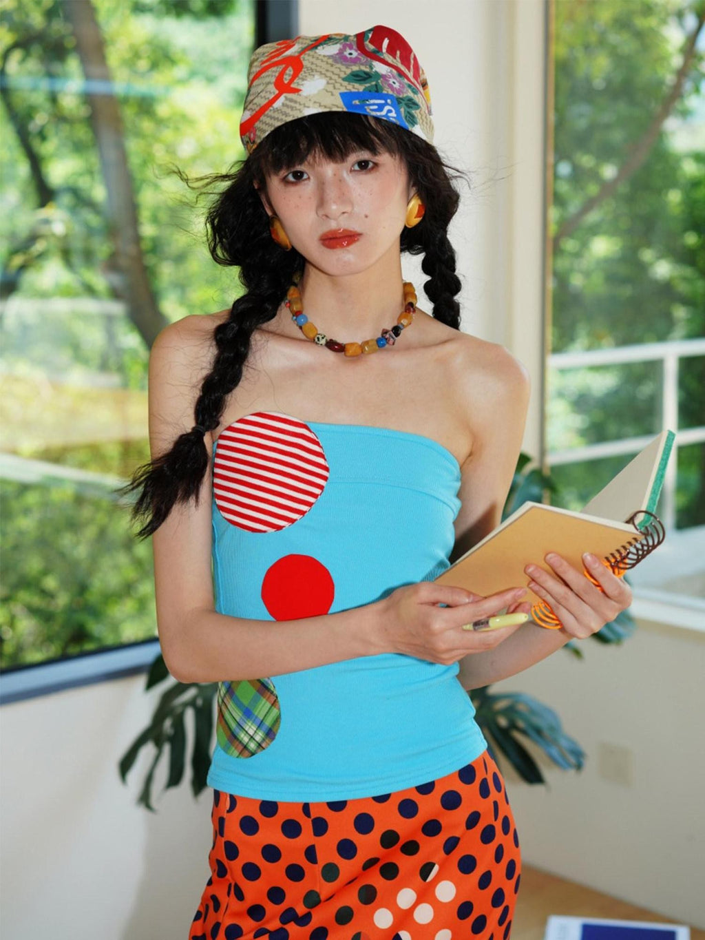 badtaste Western Colorblock Patchwork Applique Polka Dot Strapless Women's Tube Tops