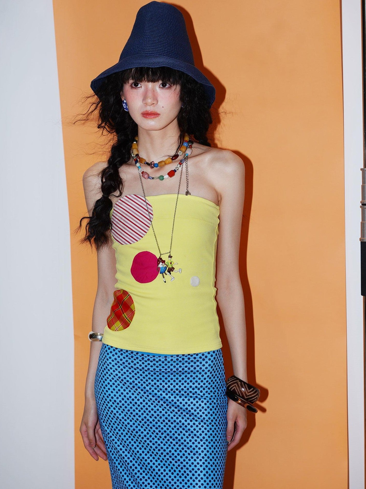 badtaste Western Colorblock Patchwork Applique Polka Dot Strapless Women's Tube Tops