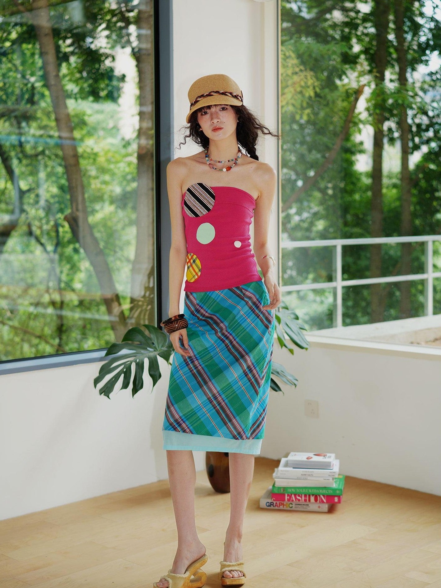badtaste Western Colorblock Patchwork Applique Polka Dot Strapless Women's Tube Tops