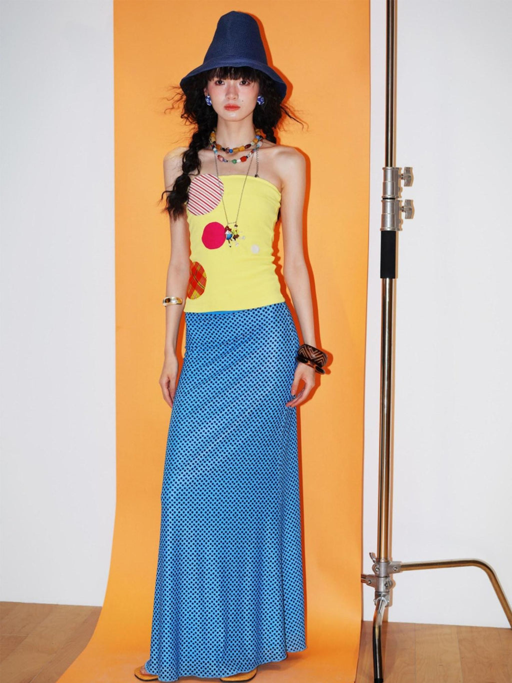 badtaste Western Colorblock Patchwork Applique Polka Dot Strapless Women's Tube Tops