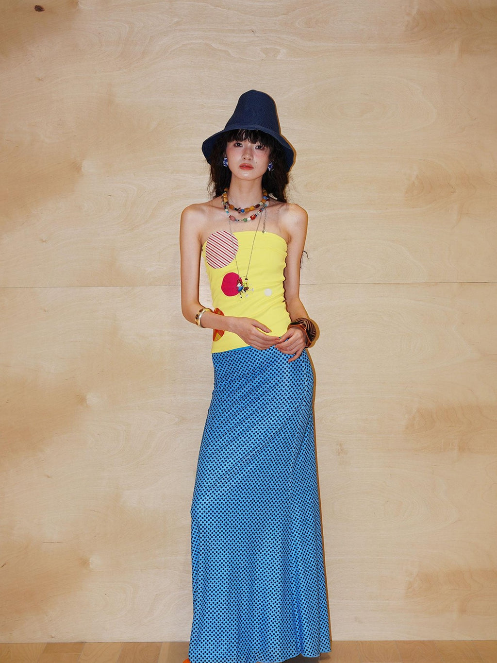 badtaste Western Colorblock Patchwork Applique Polka Dot Strapless Women's Tube Tops