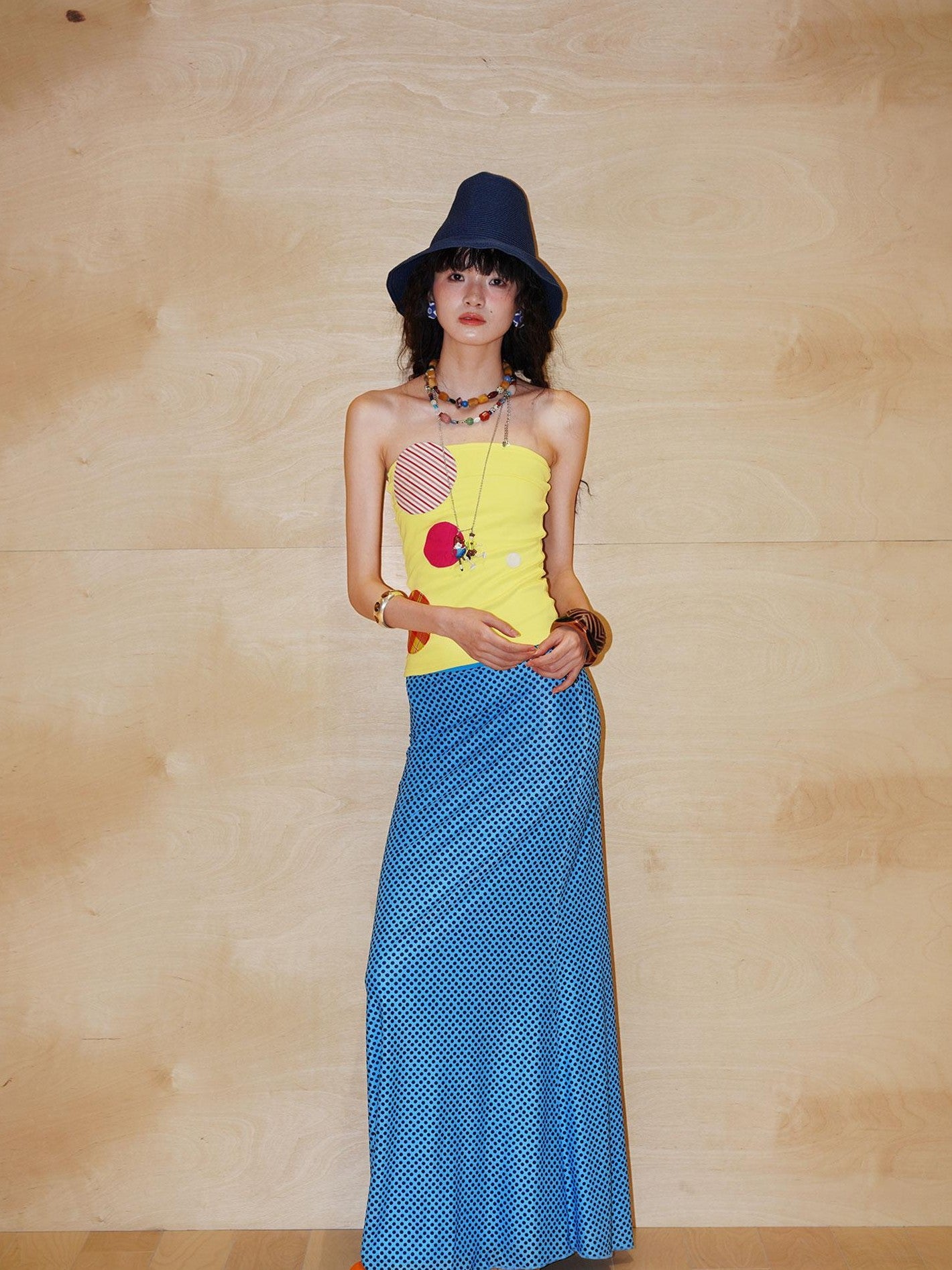 badtaste Western Colorblock Patchwork Applique Polka Dot Strapless Women's Tube Tops