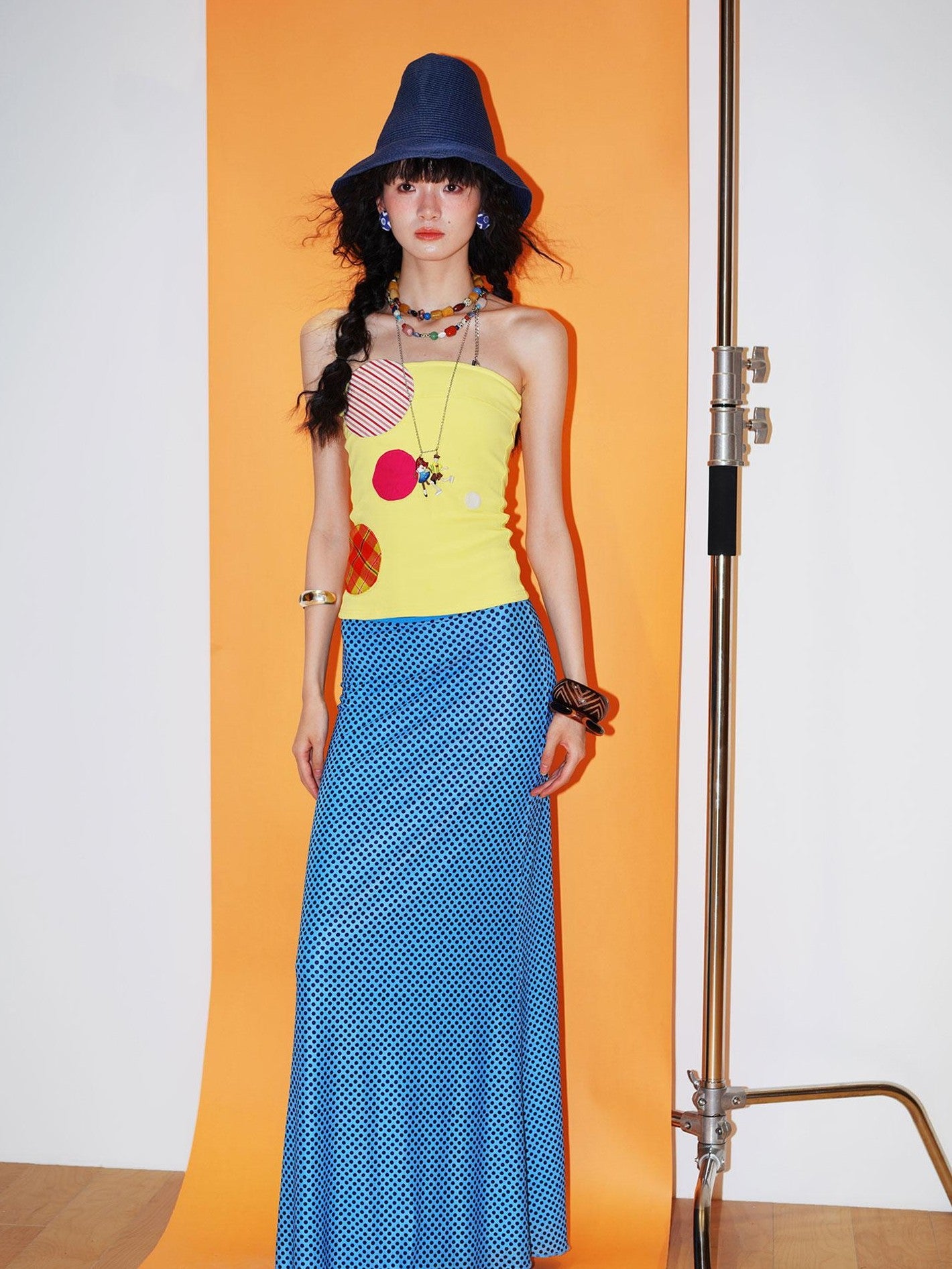 badtaste Western Colorblock Patchwork Applique Polka Dot Strapless Women's Tube Tops