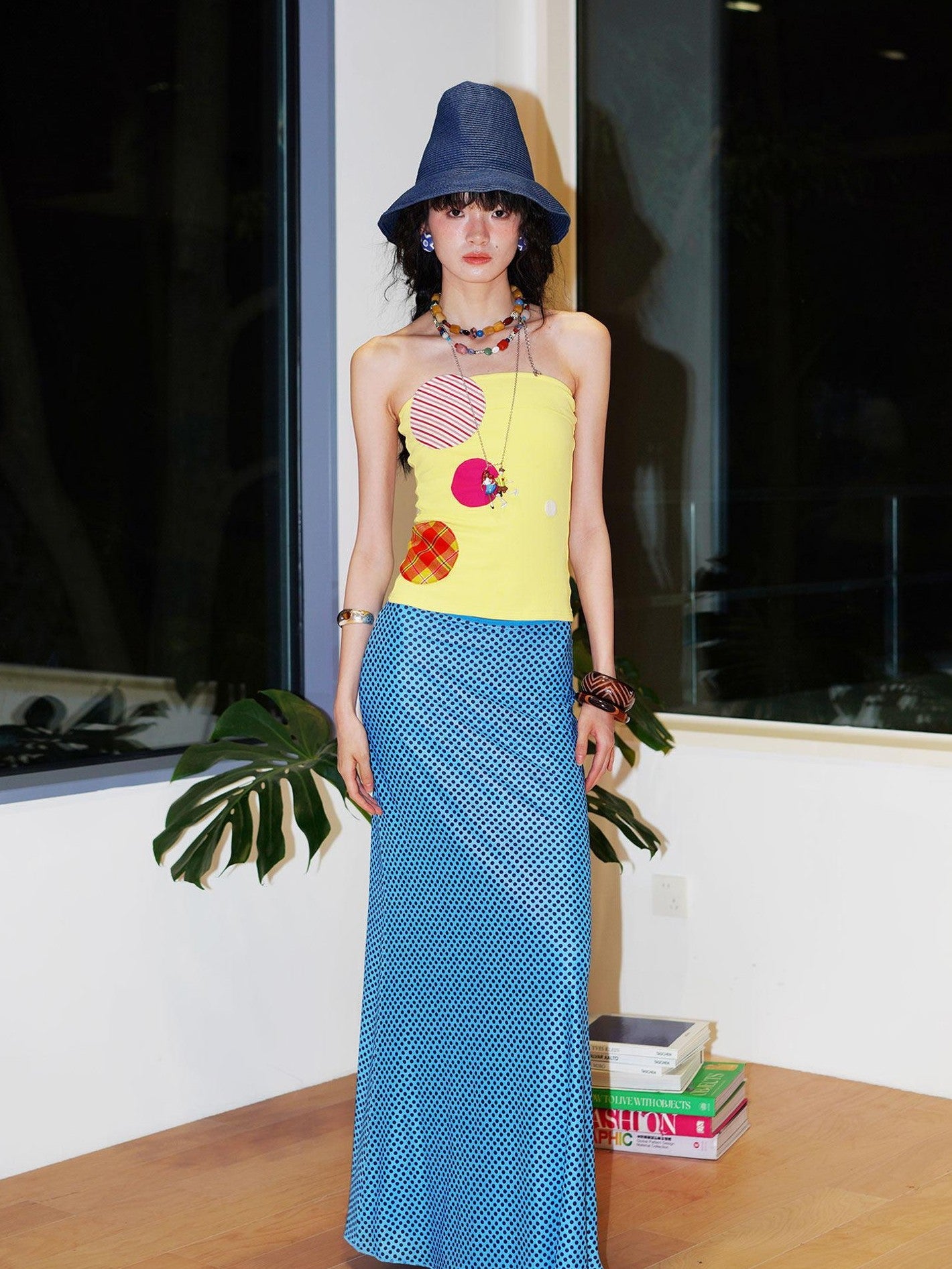 badtaste Western Colorblock Patchwork Applique Polka Dot Strapless Women's Tube Tops