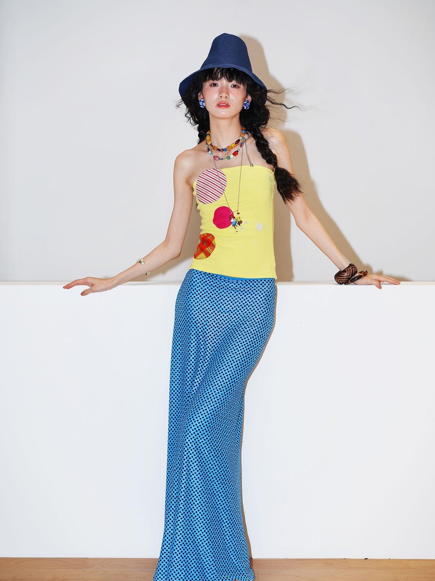 badtaste Western Colorblock Patchwork Applique Polka Dot Strapless Women's Tube Tops
