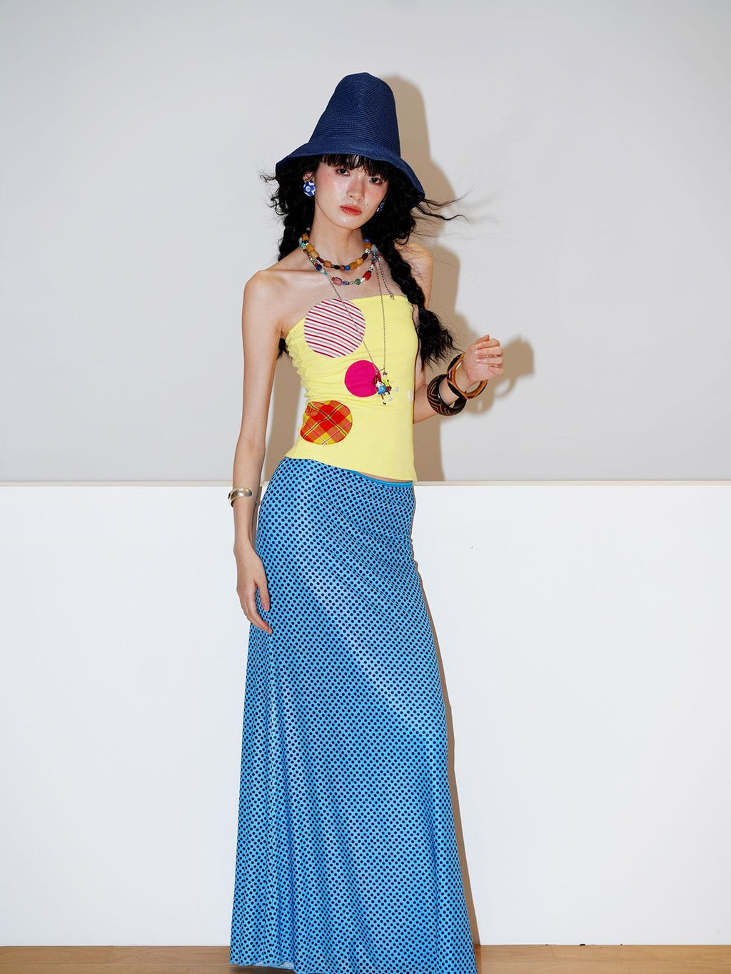 badtaste Western Colorblock Patchwork Applique Polka Dot Strapless Women's Tube Tops