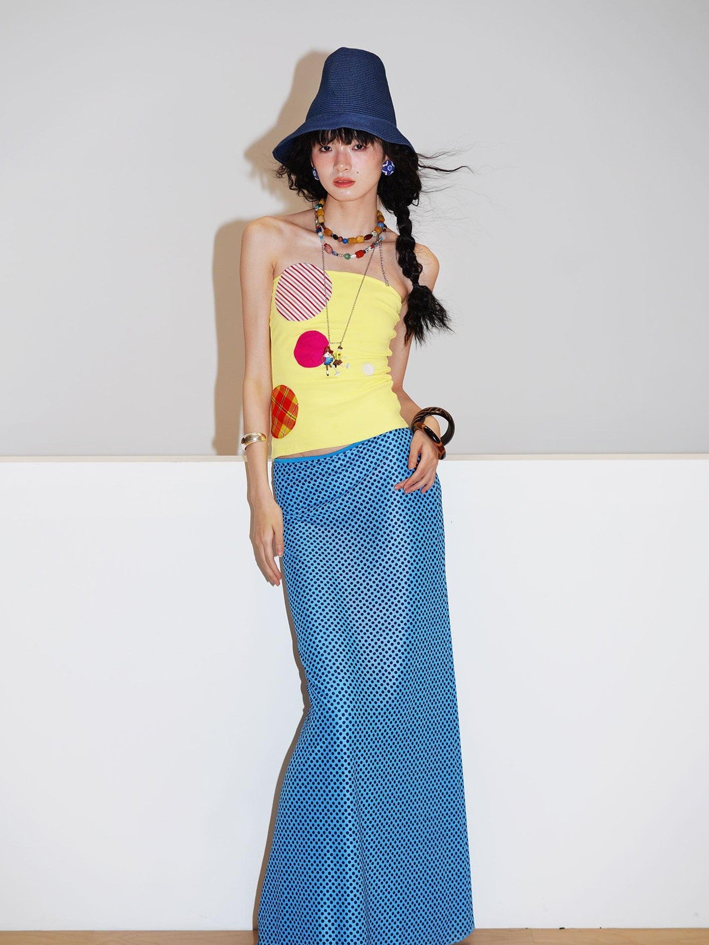 badtaste Western Colorblock Patchwork Applique Polka Dot Strapless Women's Tube Tops