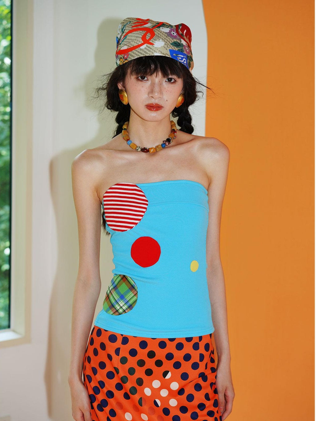 badtaste Western Colorblock Patchwork Applique Polka Dot Strapless Women's Tube Tops
