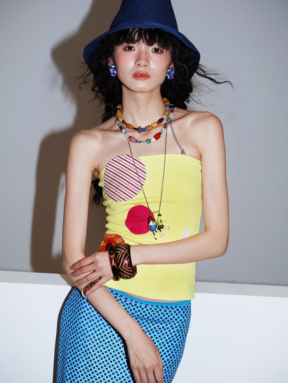 badtaste Western Colorblock Patchwork Applique Polka Dot Strapless Women's Tube Tops