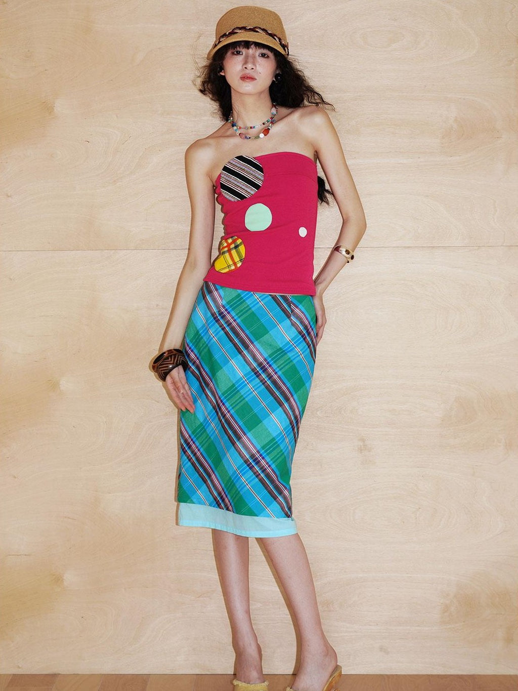 badtaste Western Colorblock Patchwork Applique Polka Dot Strapless Women's Tube Tops