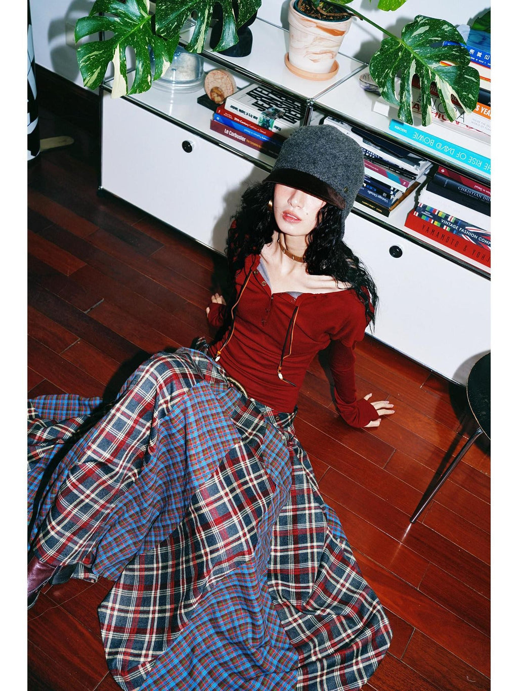 badtaste Western Colorblock Plaid Layered Women's Wool Blend Casual Maxi Dresses