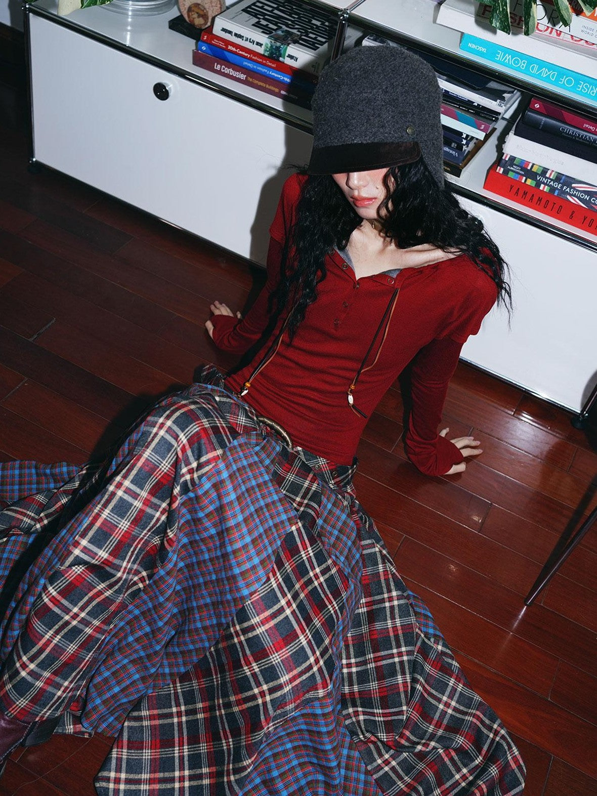 badtaste Western Colorblock Plaid Layered Women's Wool Blend Casual Maxi Dresses