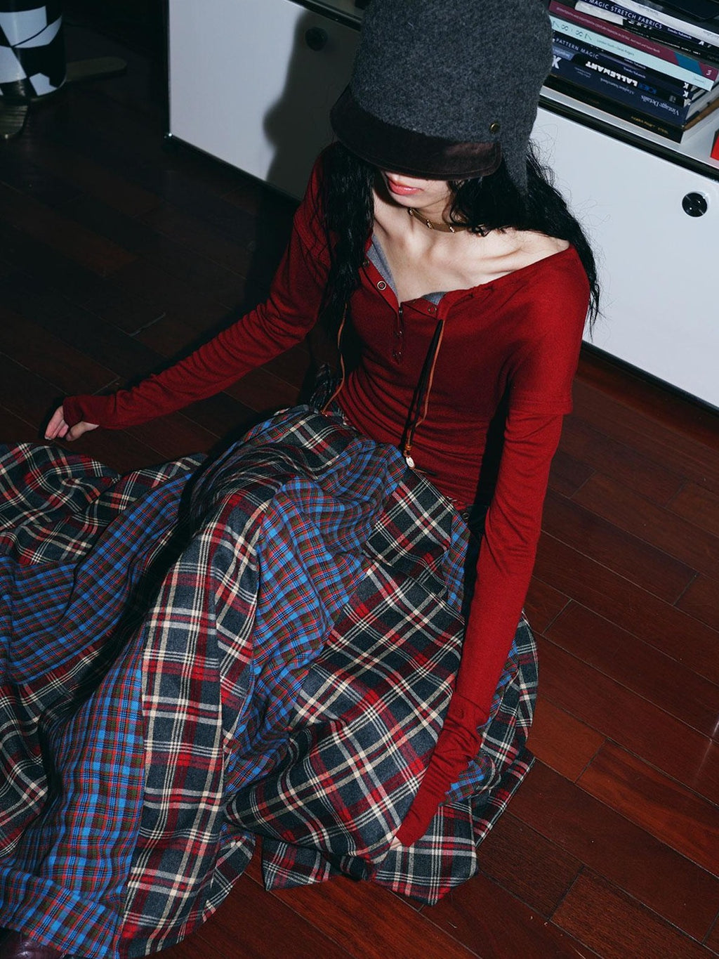 badtaste Western Colorblock Plaid Layered Women's Wool Blend Casual Maxi Dresses