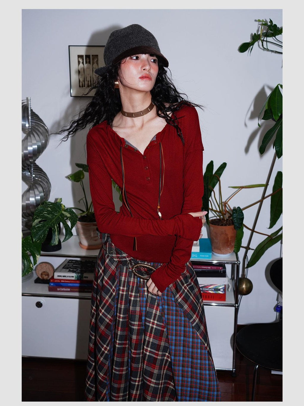 badtaste Western Colorblock Plaid Layered Women's Wool Blend Casual Maxi Dresses