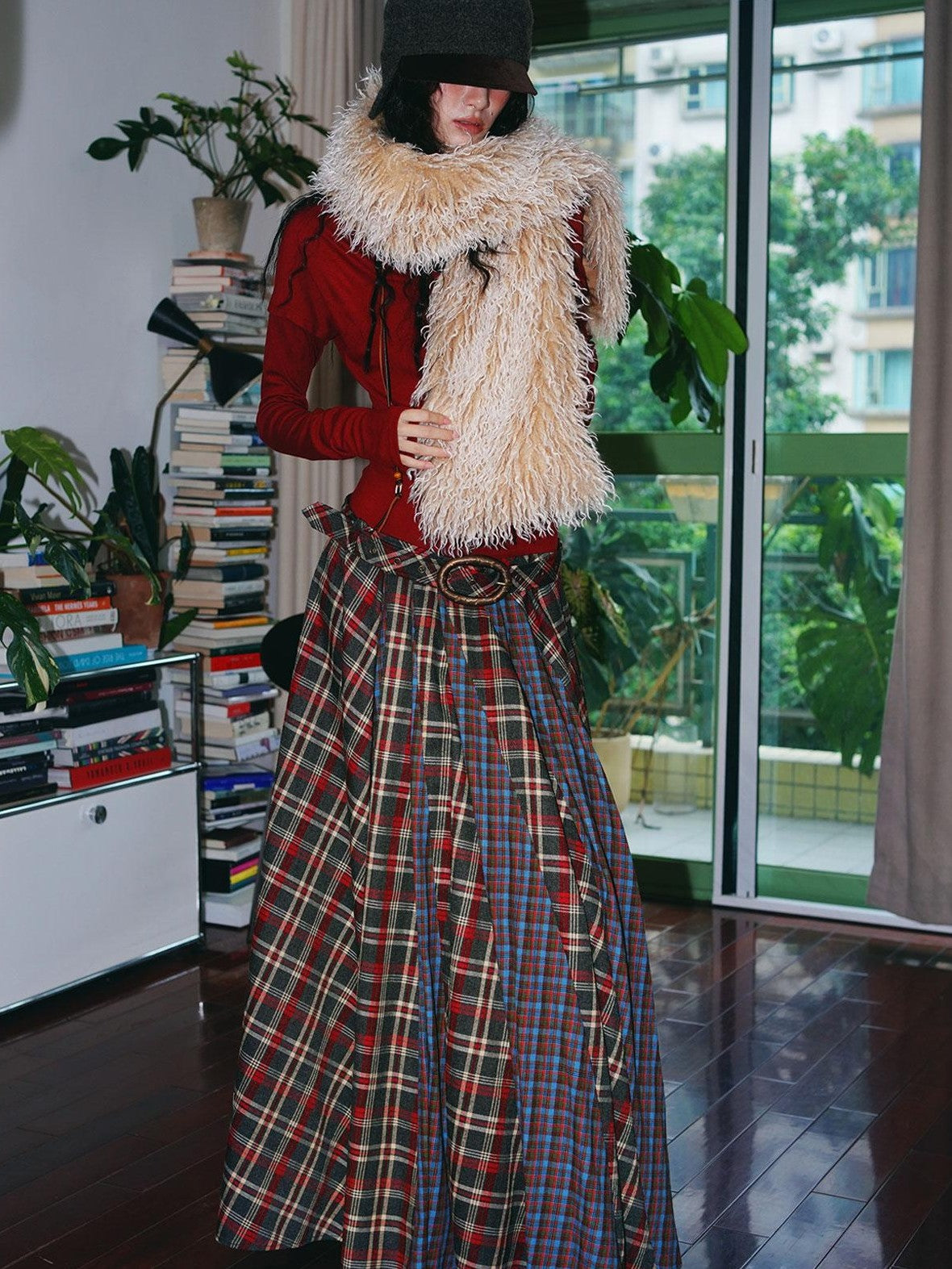 badtaste Western Colorblock Plaid Layered Women's Wool Blend Casual Maxi Dresses