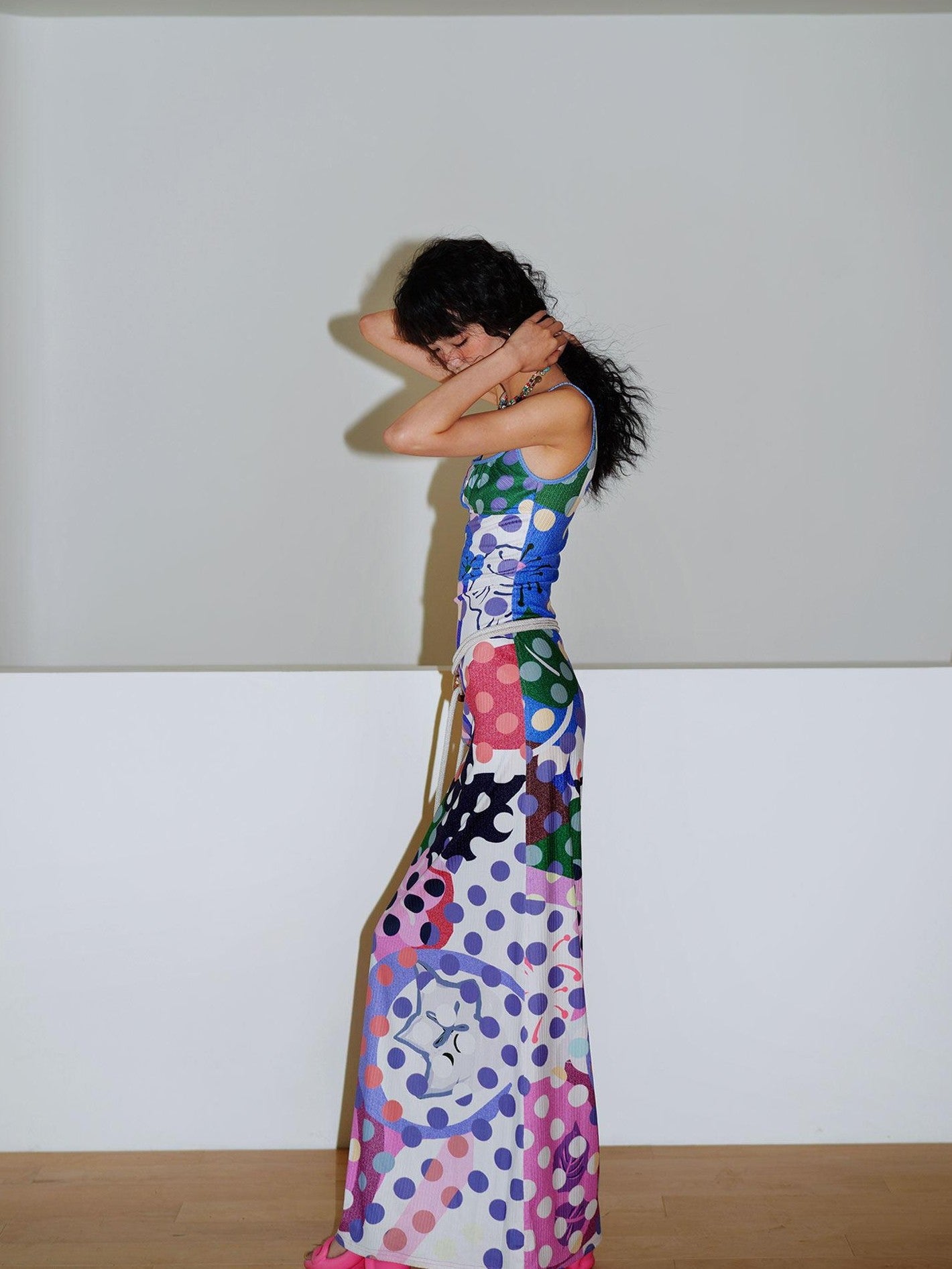 badtaste Western Colorblock Polka Dot Beaded Square Neck Women's Knit Slip Maxi Dresses