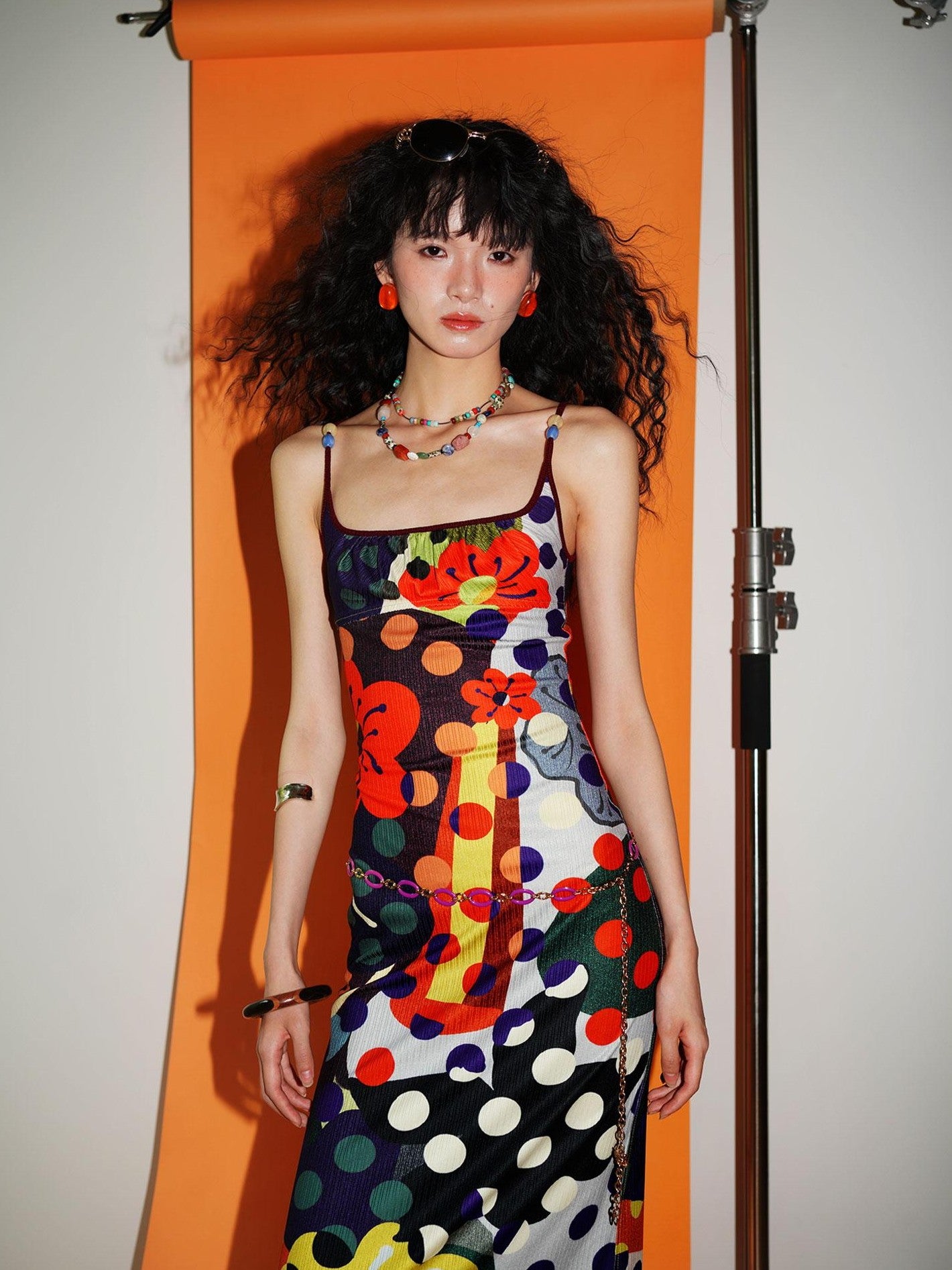 badtaste Western Colorblock Polka Dot Beaded Square Neck Women's Knit Slip Maxi Dresses