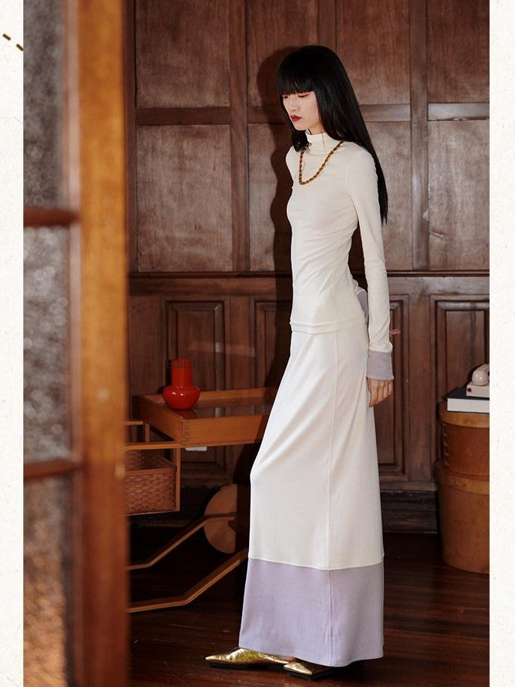 badtaste Western Colorblock Splice Women's Warm Fleece Bodycon Maxi Dresses