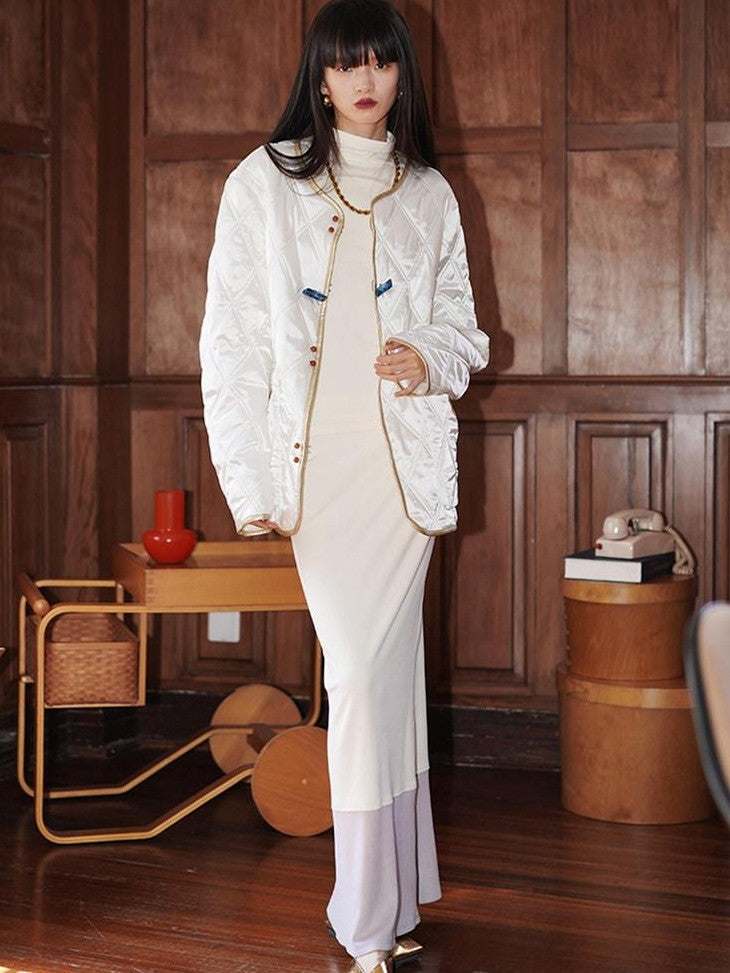 badtaste Western Colorblock Splice Women's Warm Fleece Bodycon Maxi Dresses