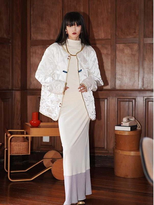 badtaste Western Colorblock Splice Women's Warm Fleece Bodycon Maxi Dresses
