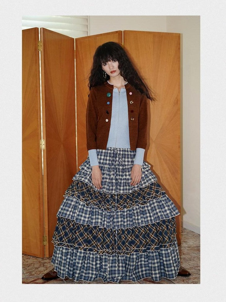 badtaste Western Contrast Color Faux Layered Cropped Women's Wool Blend Cardigans