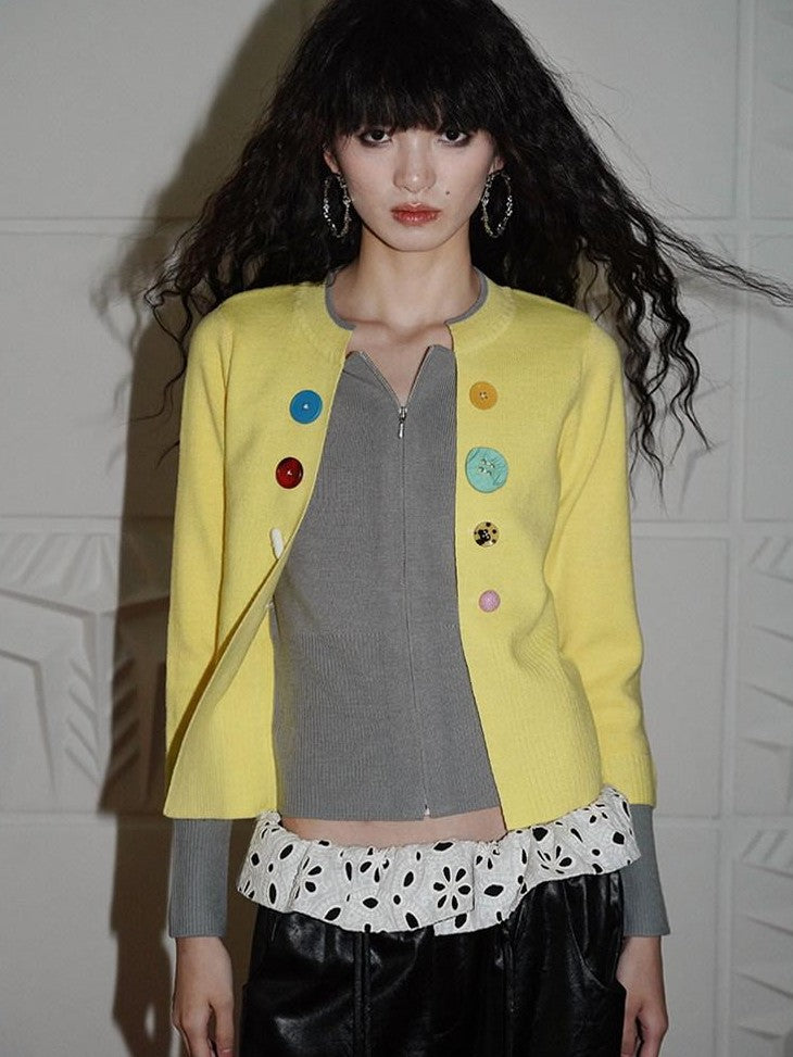 badtaste Western Contrast Color Faux Layered Cropped Women's Wool Blend Cardigans