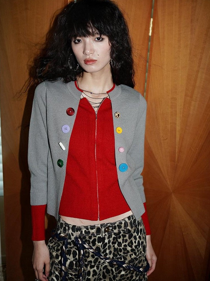 badtaste Western Contrast Color Faux Layered Cropped Women's Wool Blend Cardigans