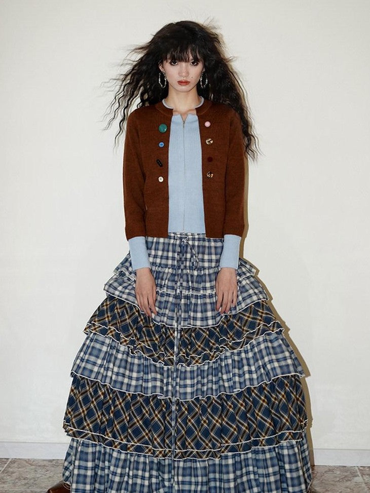 badtaste Western Contrast Color Faux Layered Cropped Women's Wool Blend Cardigans