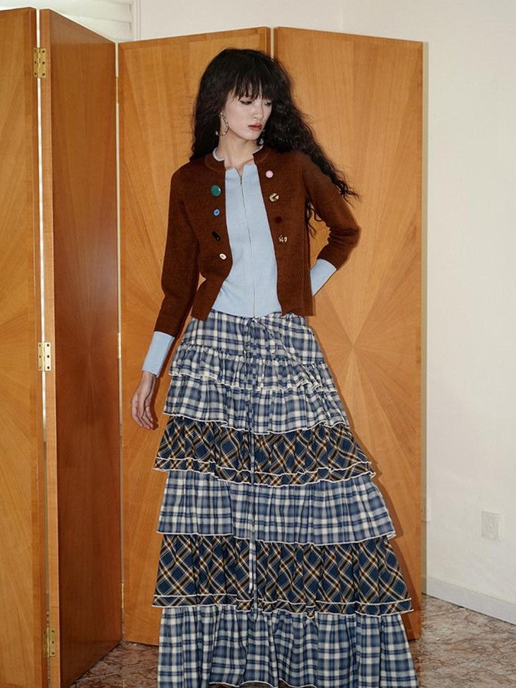 badtaste Western Contrast Color Faux Layered Cropped Women's Wool Blend Cardigans