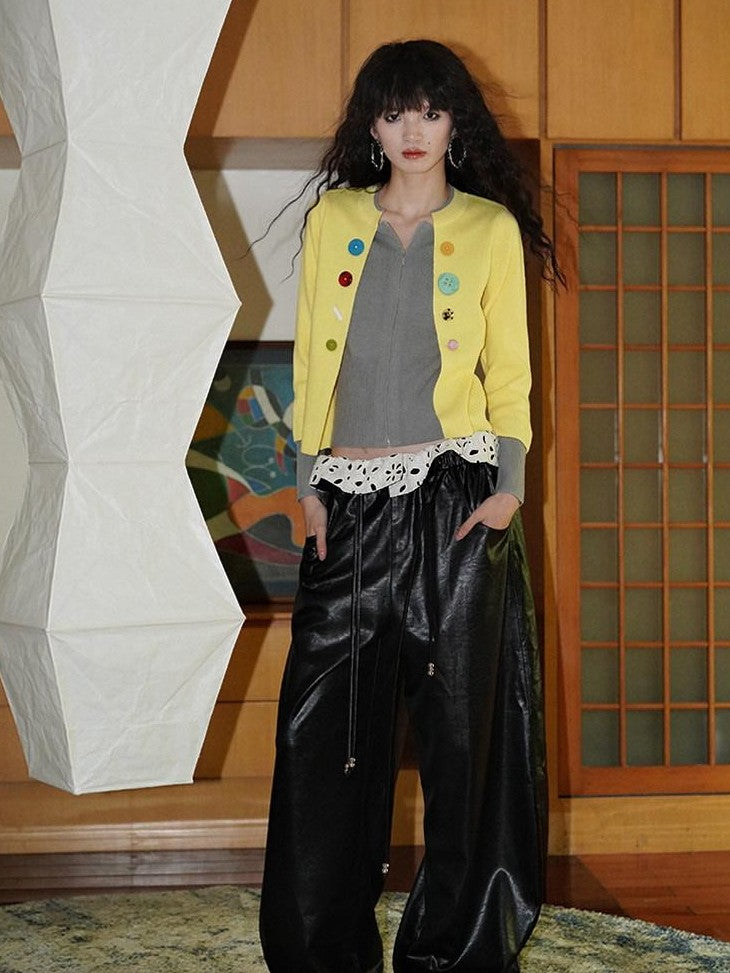 badtaste Western Contrast Color Faux Layered Cropped Women's Wool Blend Cardigans