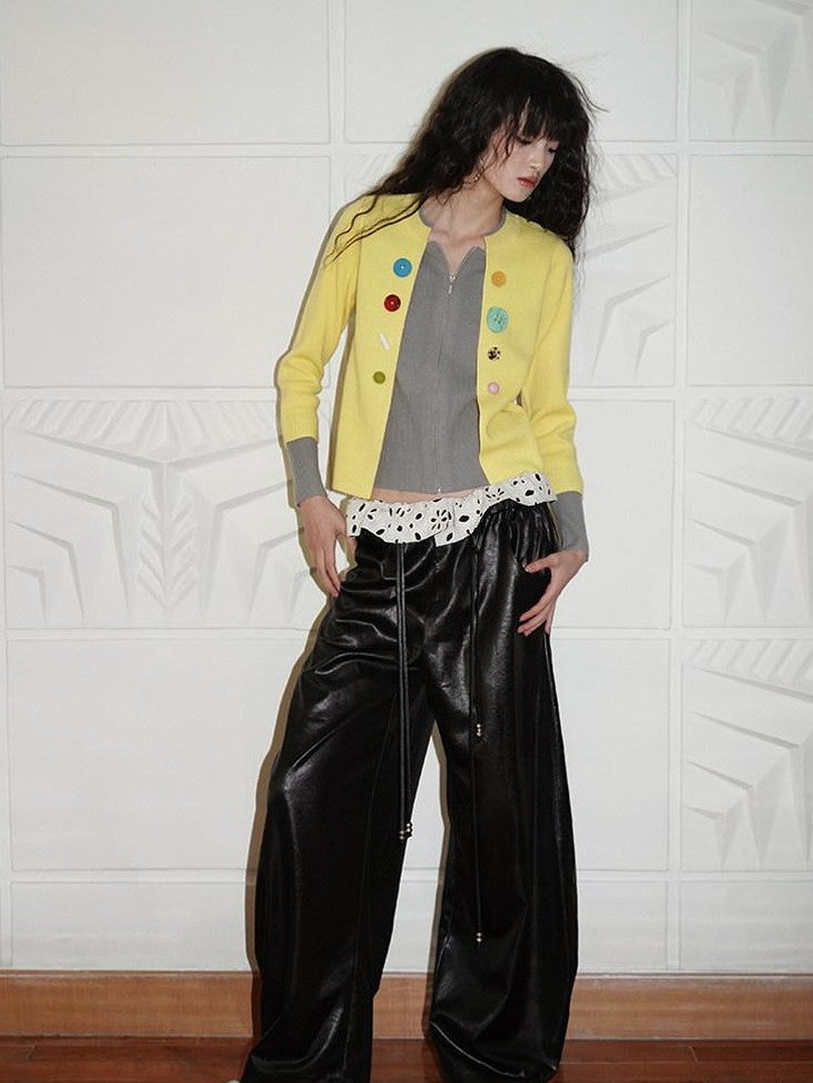 badtaste Western Contrast Color Faux Layered Cropped Women's Wool Blend Cardigans