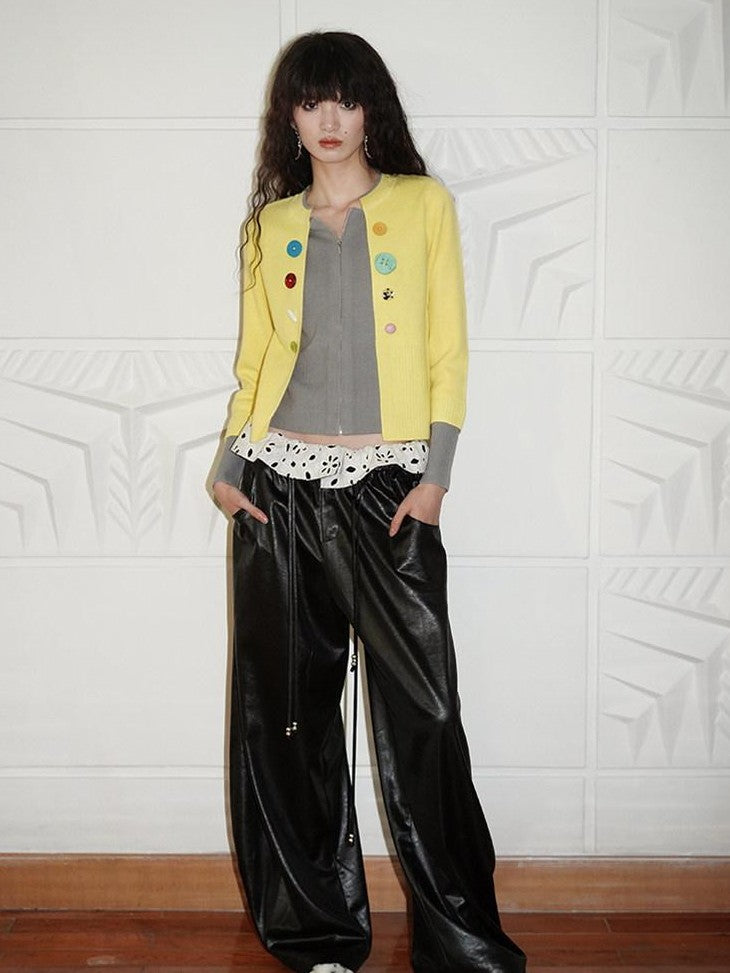 badtaste Western Contrast Color Faux Layered Cropped Women's Wool Blend Cardigans