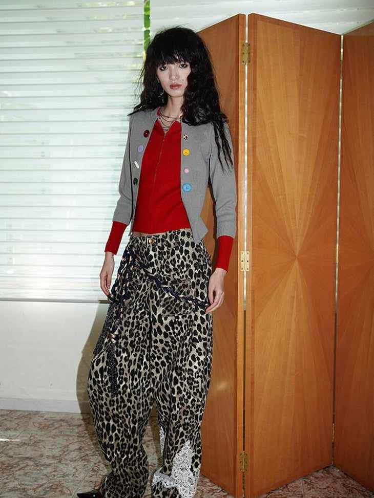 badtaste Western Contrast Color Faux Layered Cropped Women's Wool Blend Cardigans