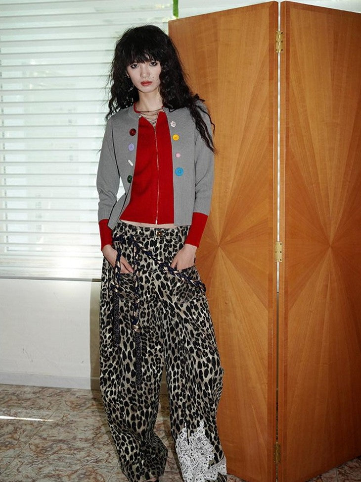 badtaste Western Contrast Color Faux Layered Cropped Women's Wool Blend Cardigans
