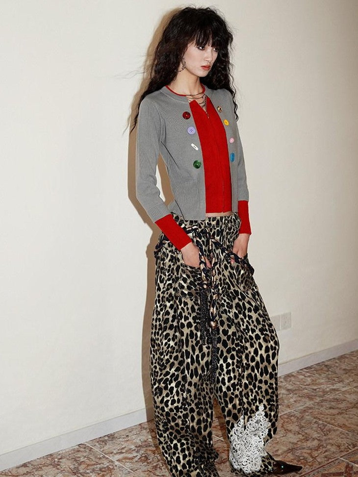 badtaste Western Contrast Color Faux Layered Cropped Women's Wool Blend Cardigans