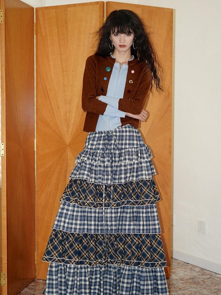 badtaste Western Contrast Color Faux Layered Cropped Women's Wool Blend Cardigans