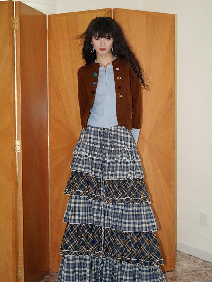 badtaste Western Contrast Color Faux Layered Cropped Women's Wool Blend Cardigans