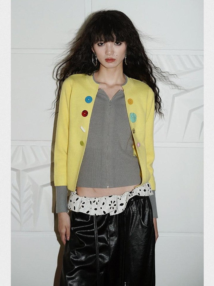 badtaste Western Contrast Color Faux Layered Cropped Women's Wool Blend Cardigans