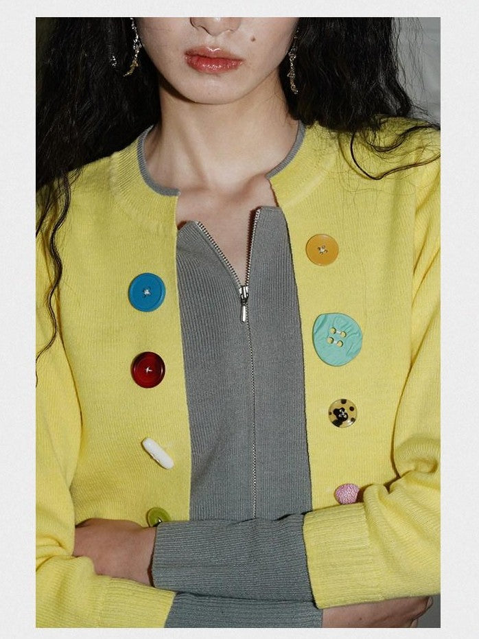 badtaste Western Contrast Color Faux Layered Cropped Women's Wool Blend Cardigans
