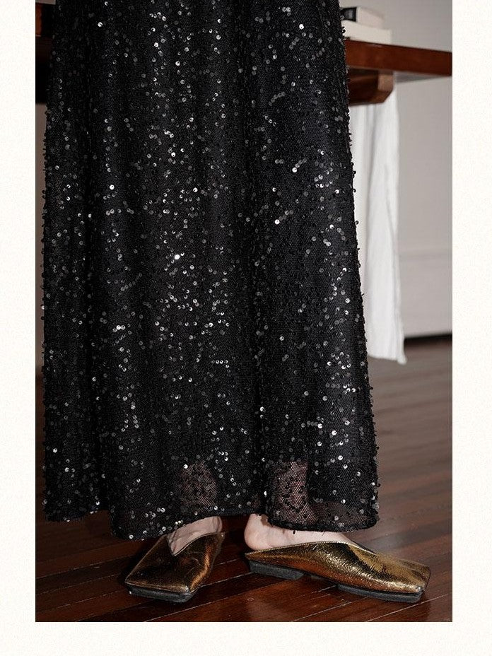 badtaste Western Custom Sequin Open Back Loose Women's Halter Maxi Dresses